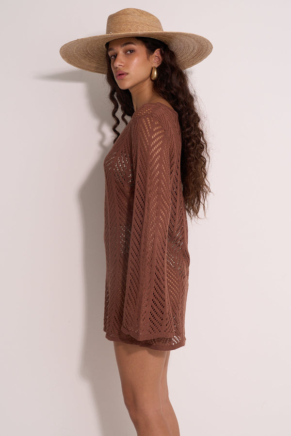 CROCHET TUNIC - BROWN