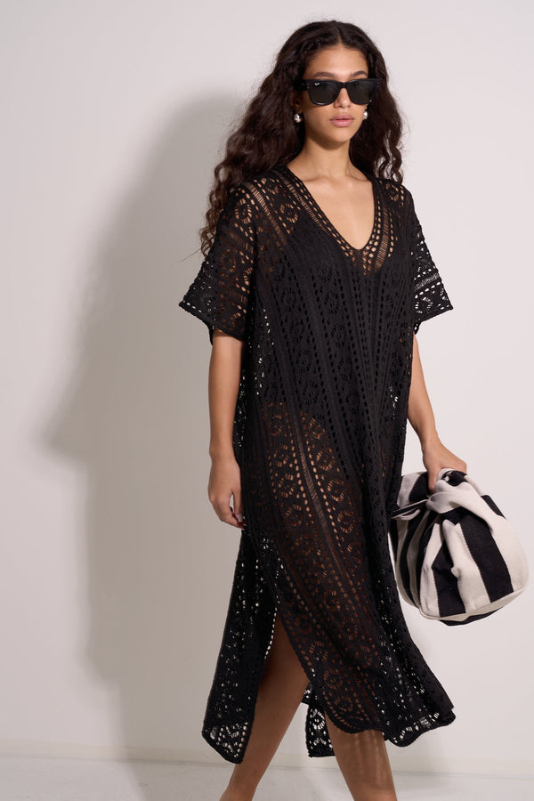 BLACK CROCHET KAFTAN
