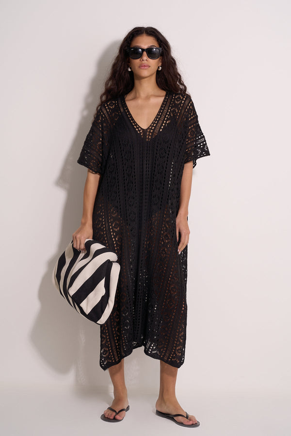 BLACK CROCHET KAFTAN