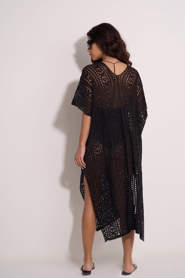 BLACK CROCHET KAFTAN