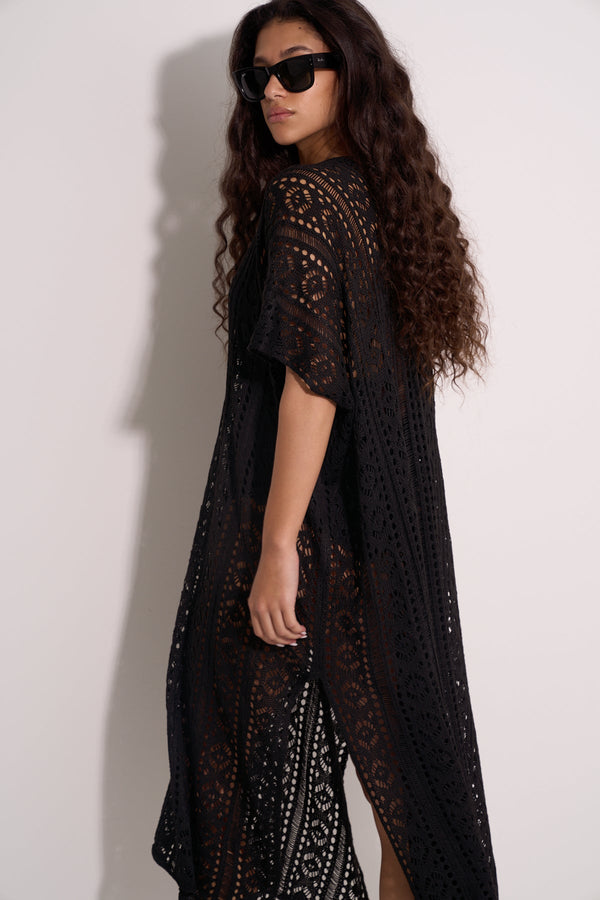 BLACK CROCHET KAFTAN