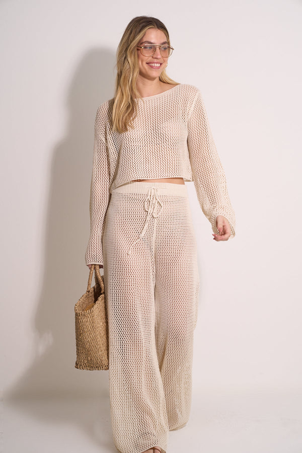 CROCHET KNIT PANTS - BEIGE