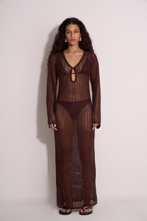 CROCHET BEACH DRESS - BROWN