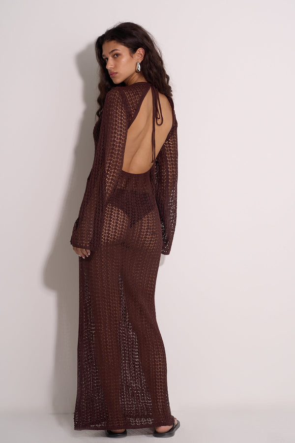 CROCHET BEACH DRESS - BROWN