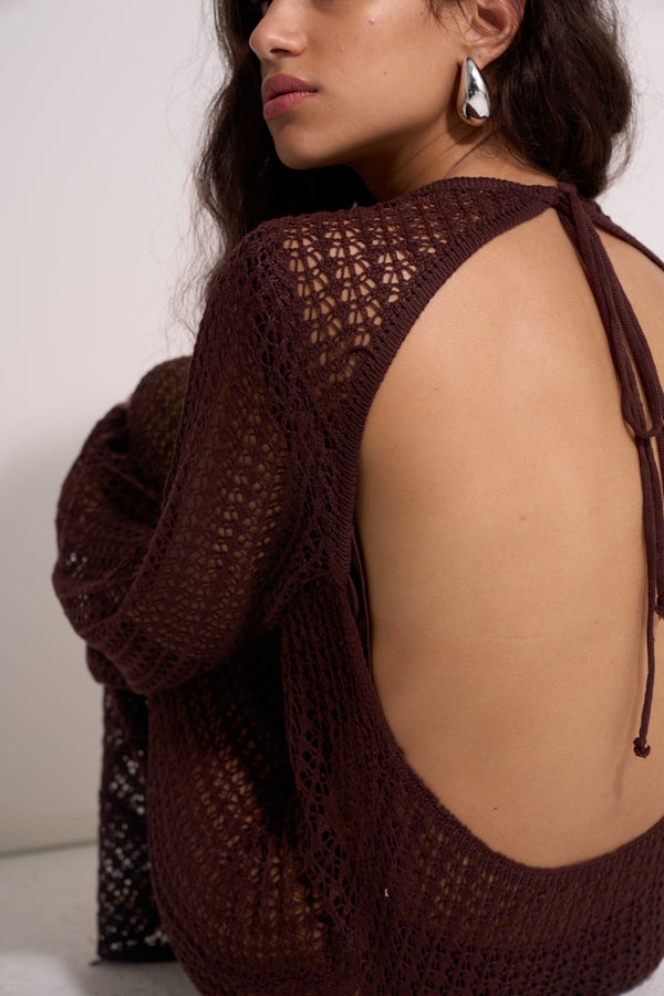 CROCHET BEACH DRESS - BROWN