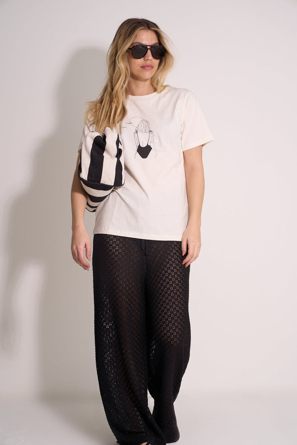 CROCHET KNIT PANTS - BLACK