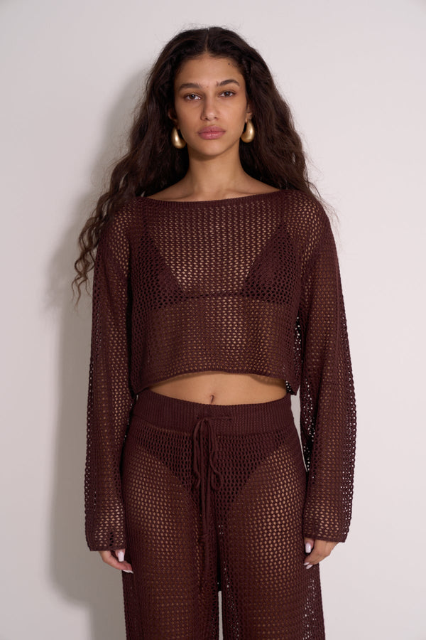CROCHET BEACH SHIRT - BROWN