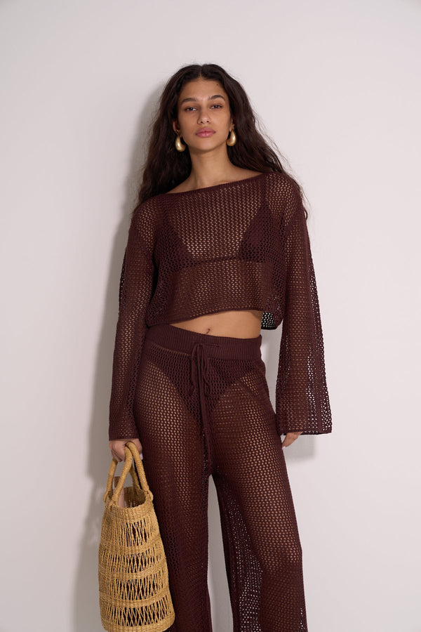 CROCHET BEACH SHIRT - BROWN