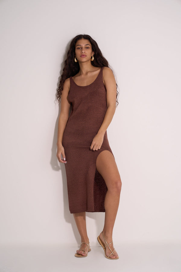 CROCHET BEACH DRESS- BROWN