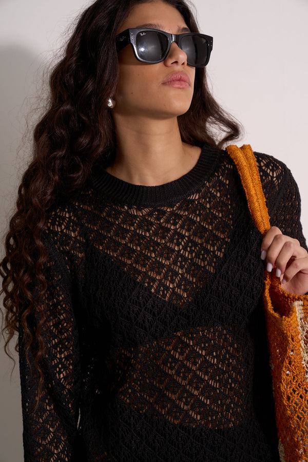 CROCHET BEACH DRESS - BLACK