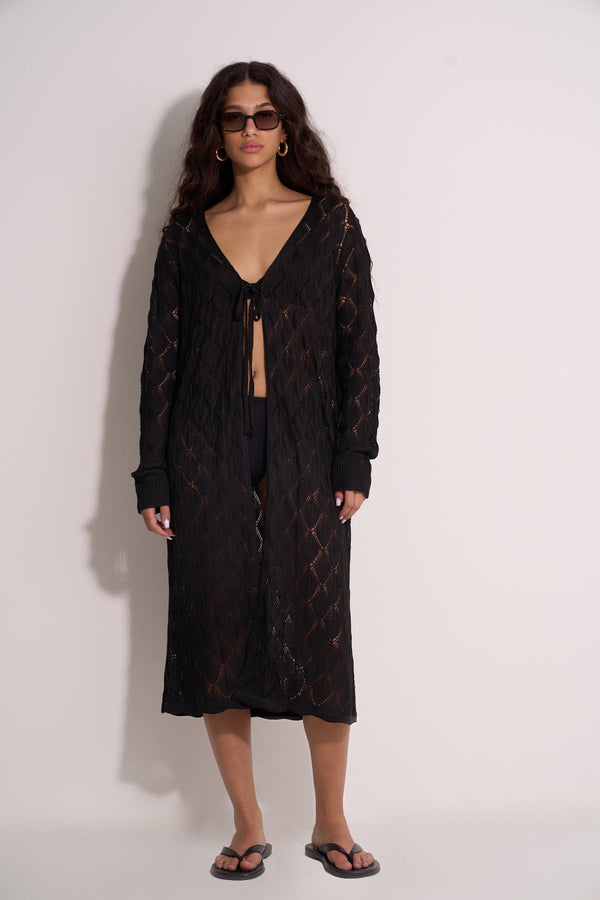 BLACK CROCHET KAFTAN