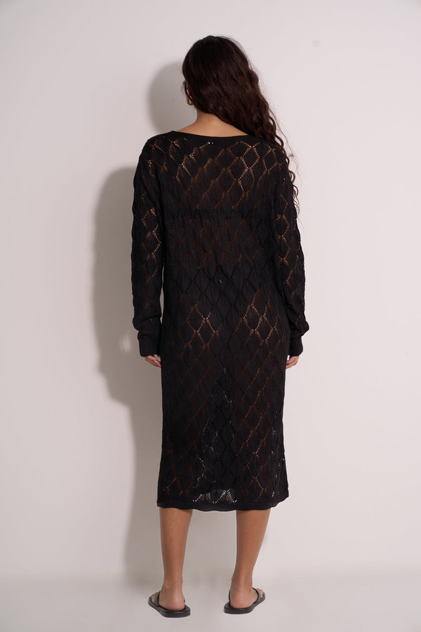 BLACK CROCHET KAFTAN