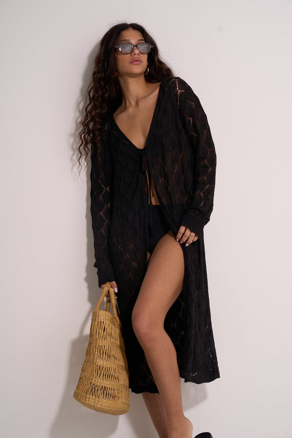 BLACK CROCHET KAFTAN