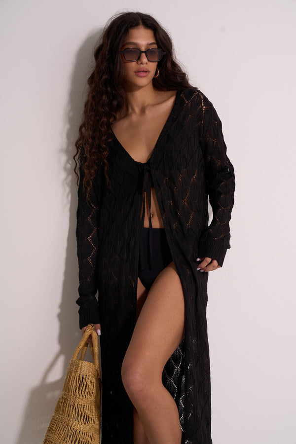 BLACK CROCHET KAFTAN