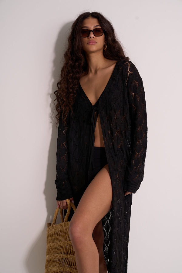 BLACK CROCHET KAFTAN