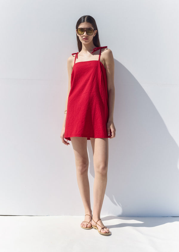 SORRENTO LINEN MINI DRESS IN RED