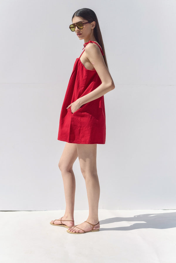 SORRENTO LINEN MINI DRESS IN RED