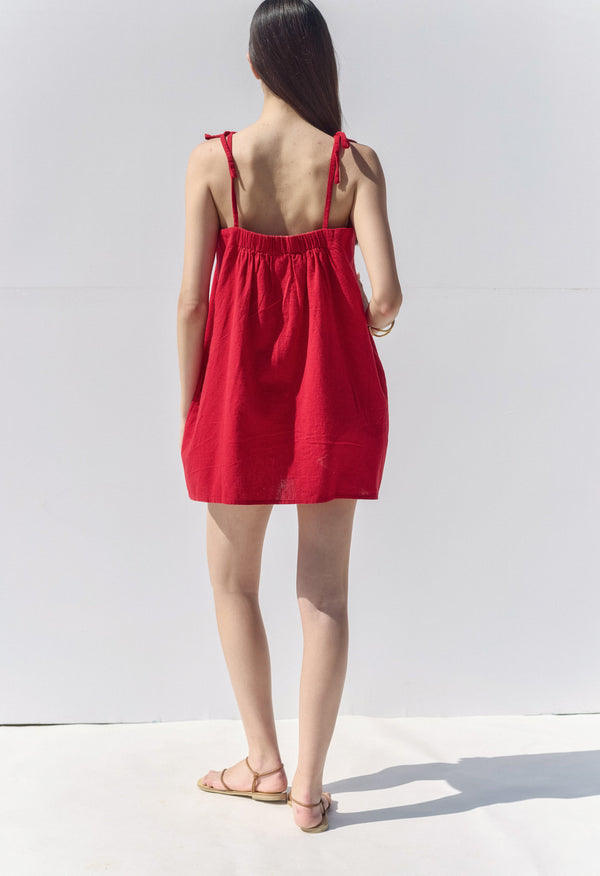 SORRENTO LINEN MINI DRESS IN RED