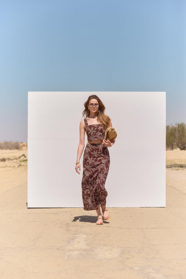 TULUM MIDI SKIRT WITH LEAVES PRINT