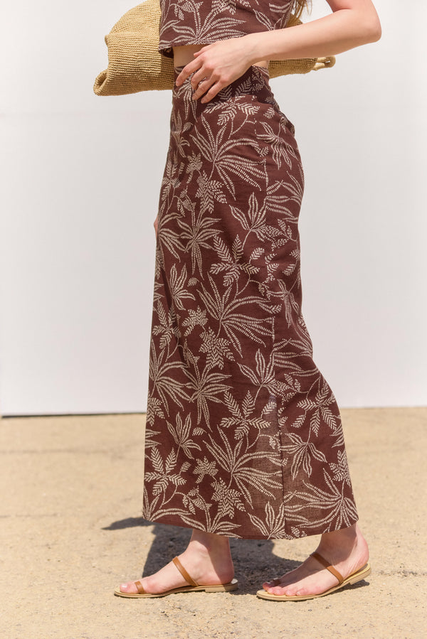TULUM MIDI SKIRT WITH LEAVES PRINT