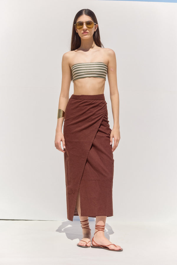 SORRENTO MIDI WRAP SKIRT IN BROWN