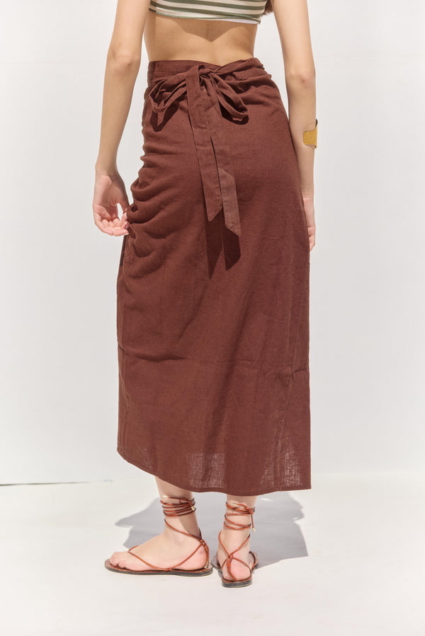 SORRENTO MIDI WRAP SKIRT IN BROWN