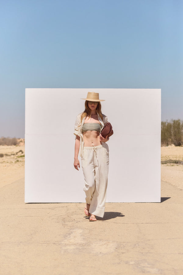 SORRENTO WIDE-LEG LINEN PANTS IN BEIGE