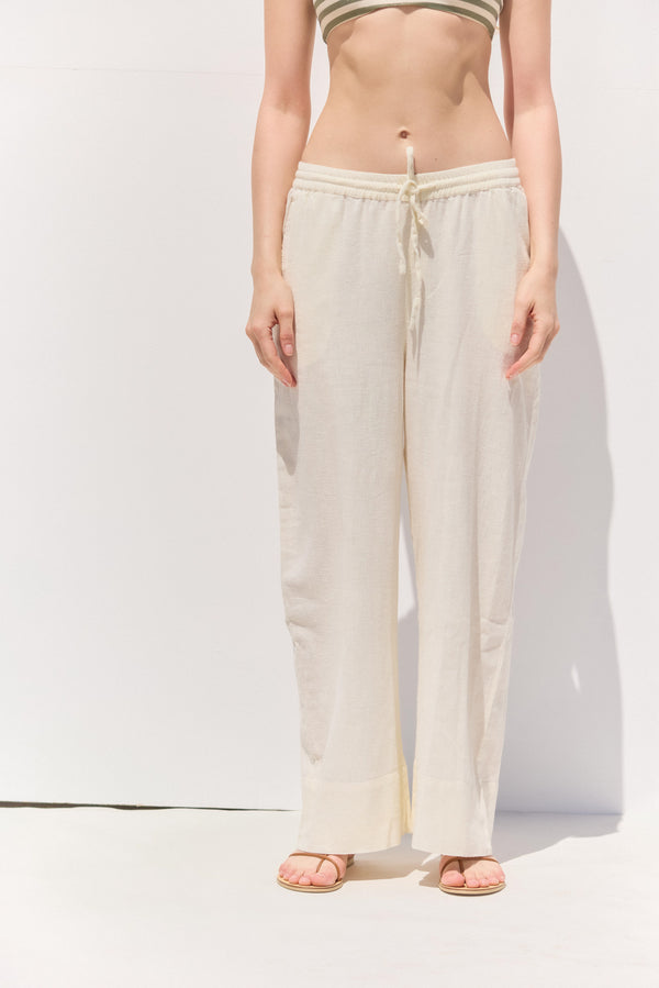 SORRENTO WIDE-LEG LINEN PANTS IN BEIGE