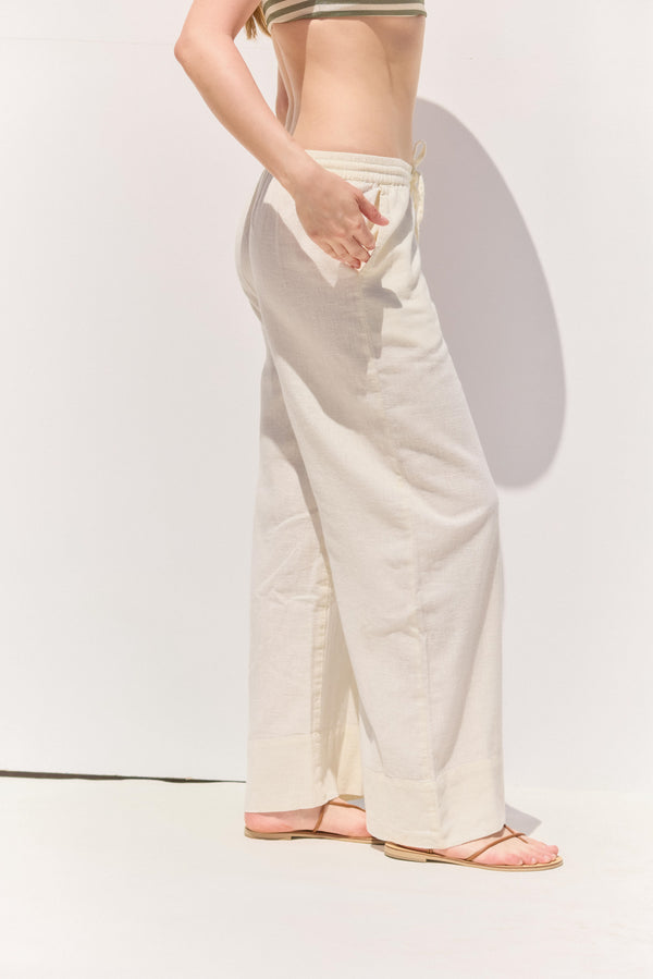 SORRENTO WIDE-LEG LINEN PANTS IN BEIGE