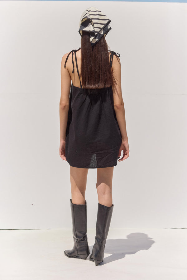 SORRENTO LINEN MINI DRESS IN BLACK