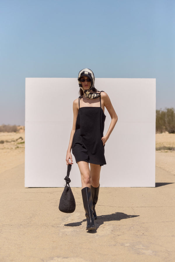 SORRENTO LINEN MINI DRESS IN BLACK
