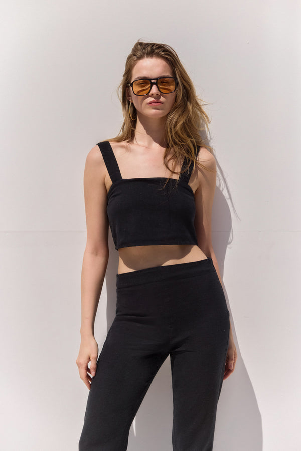 SORRENTO LINEN CROP TOP IN BLACK