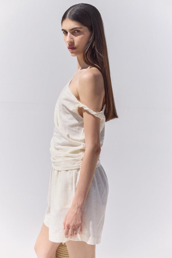 SORRENTO LINEN OFF THE SHOULDER TOP IN CREAM