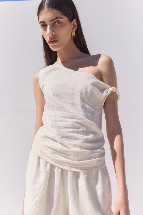 SORRENTO LINEN OFF THE SHOULDER TOP IN CREAM