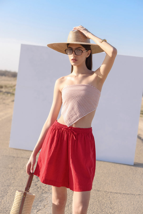 SORRENTO LINEN BERMUDA PANTS IN RED