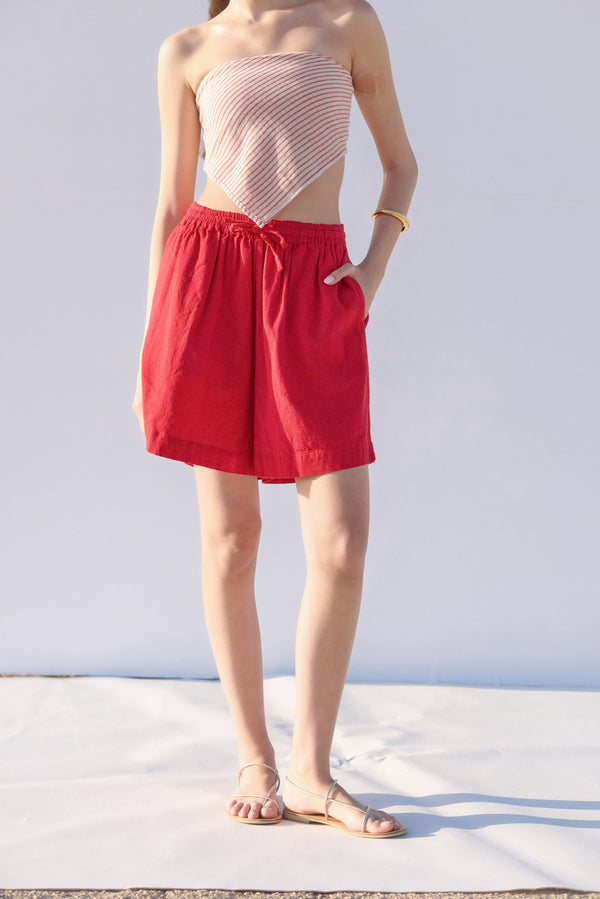 SORRENTO LINEN BERMUDA PANTS IN RED