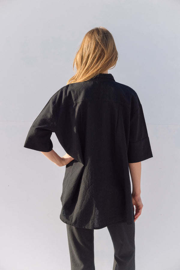 SORRENTO BUTTONED LINEN SHIRT IN BLACK