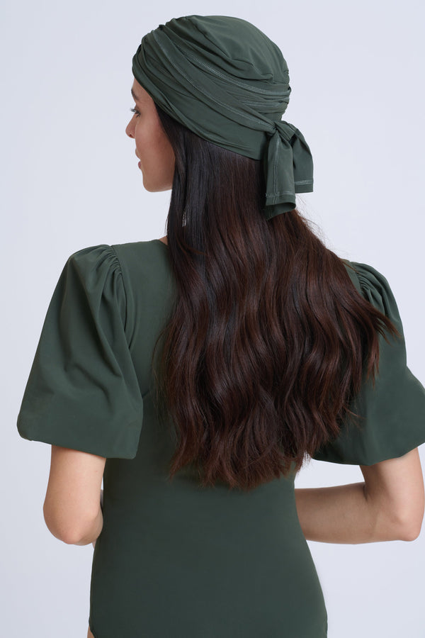 GOTTEX MODEST FLORAL PRINT HEADPIECE WITH TIE STRINGS IN KHAKI