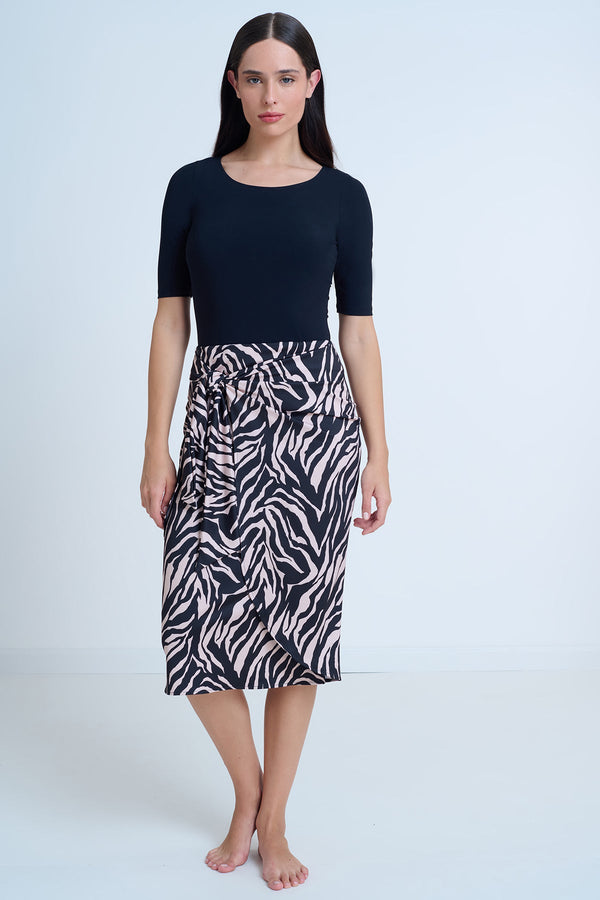 GOTTEX MODEST TIE FRONT WRAP SKIRT IN ANIMAL PRINT