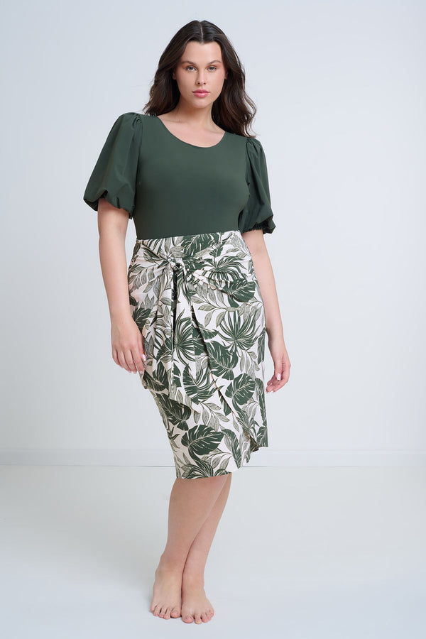 GOTTEX MODEST TIE FRONT WRAP SKIRT IN ANIMAL PRINT