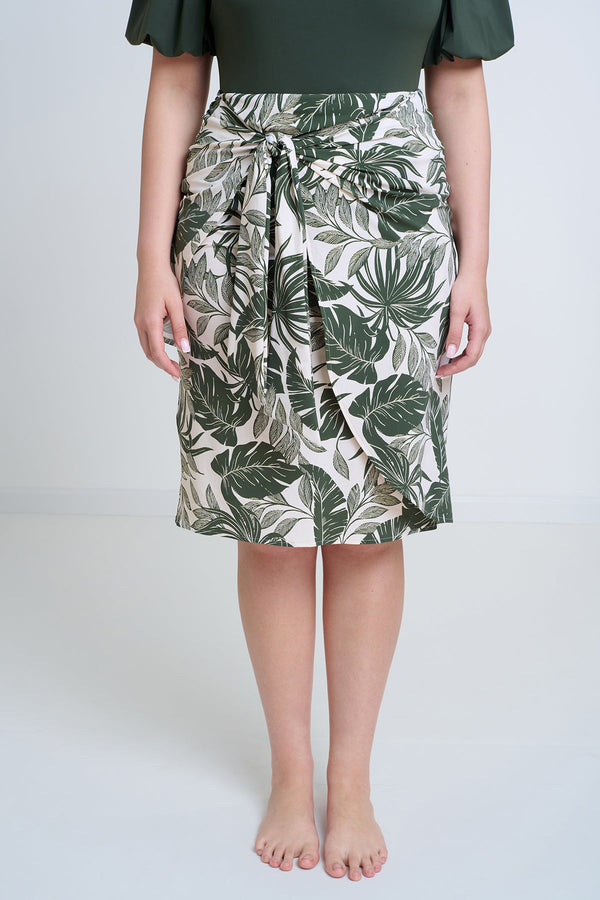 GOTTEX MODEST TIE FRONT WRAP SKIRT IN ANIMAL PRINT