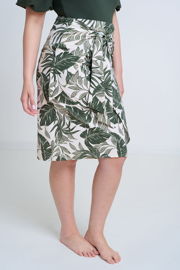 GOTTEX MODEST TIE FRONT WRAP SKIRT IN ANIMAL PRINT