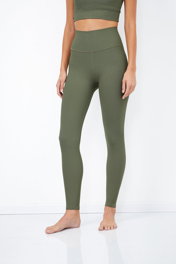 OLIVE RIBBED HIGH WAIST LEGGING