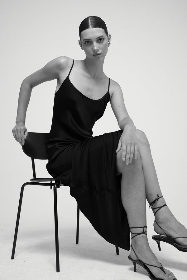 SATIN MAXI SLIP DRESS IN BLACK