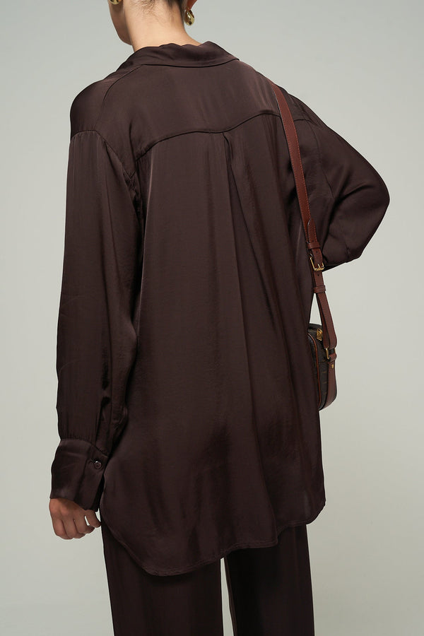 SATIN SHIRT IN BROWN
