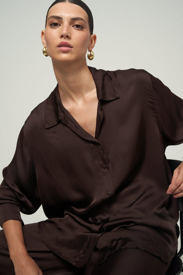 SATIN SHIRT IN BROWN