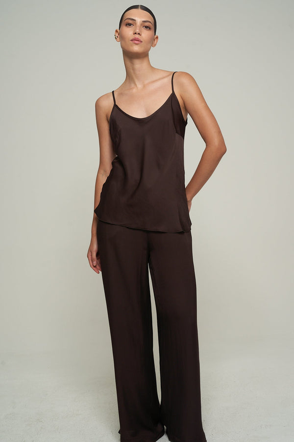 SATIN TANK TOP IN BROWN