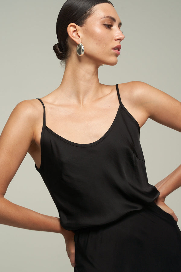 SATIN TANK TOP IN BLACK