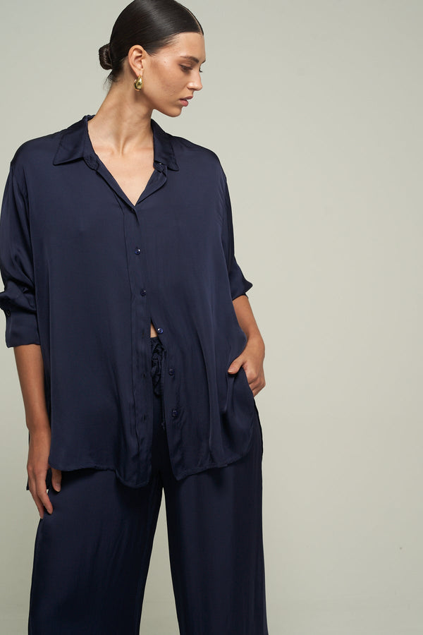 SATIN SHIRT IN NAVY