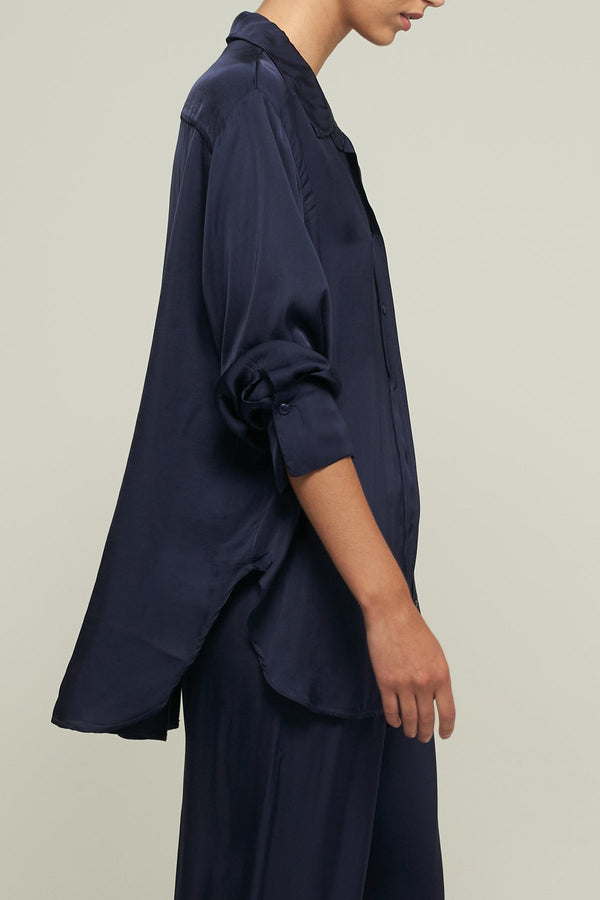 SATIN SHIRT IN NAVY